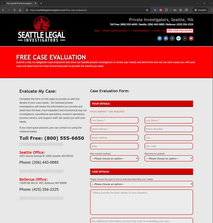 Seattle Legal Investigators Case Evaluation Form