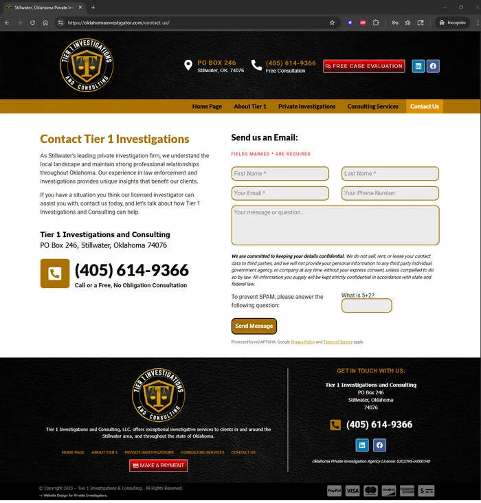 Tier 1 Investigations Contact Us Page