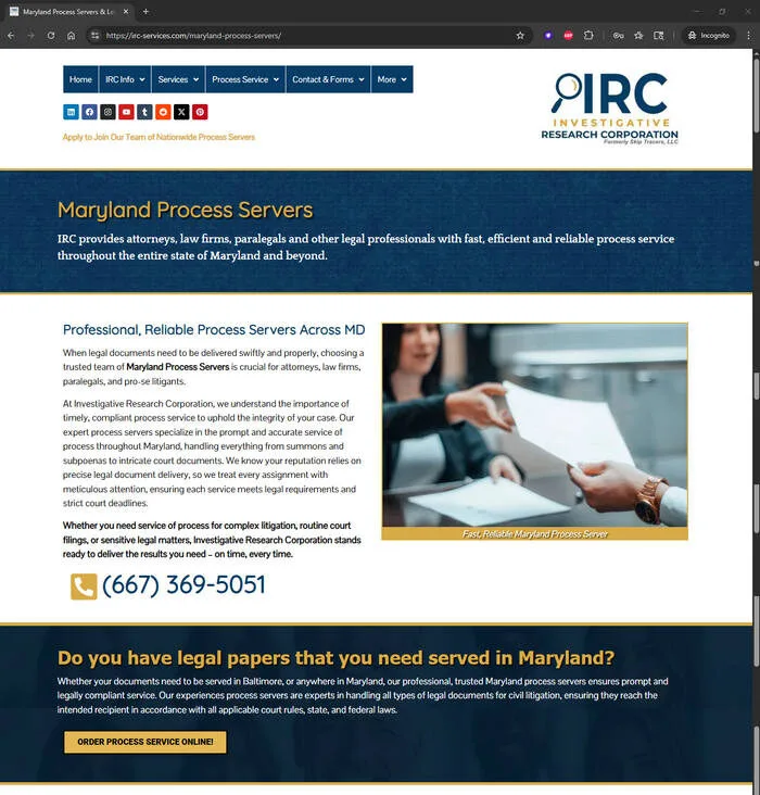 IRC Maryland Process Servers