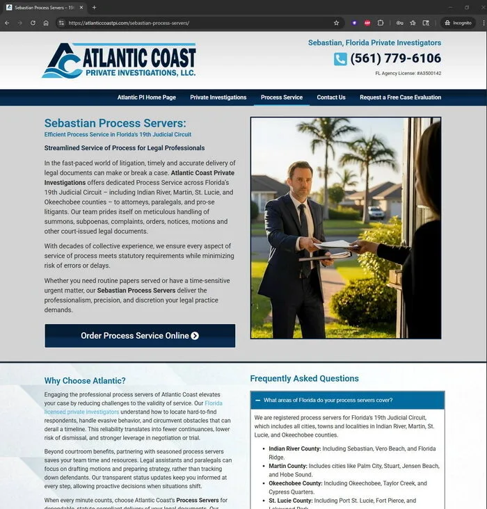 Atlantic Coast PI - Sebastian Process Servers